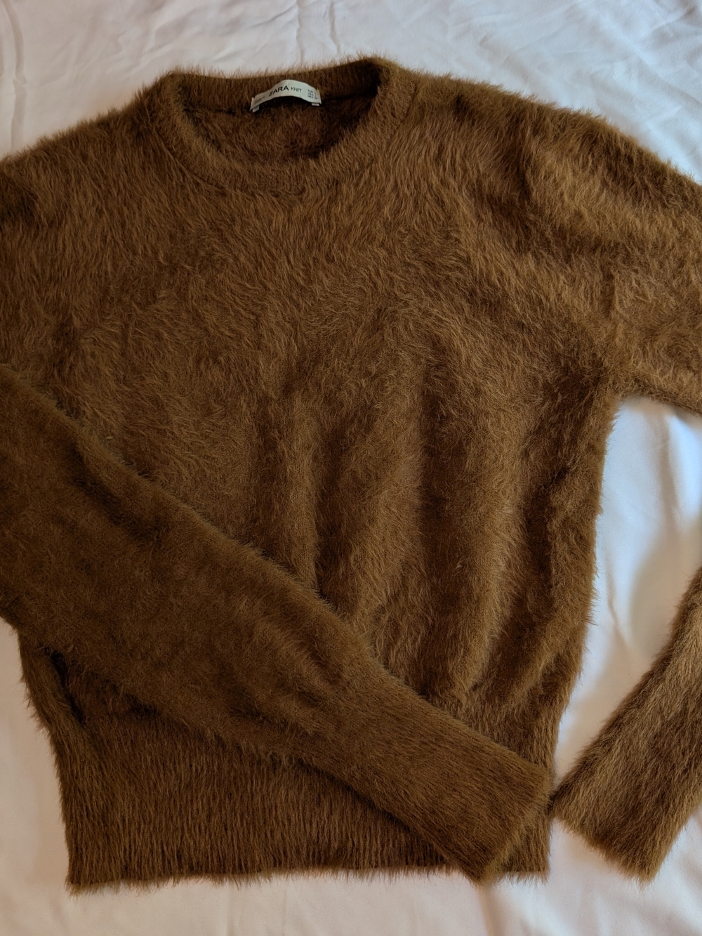 Zara Chestnut Brown Fluffy Crew Neck Sweater